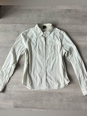 Y2K Gap Green and Orange striped button up shirt